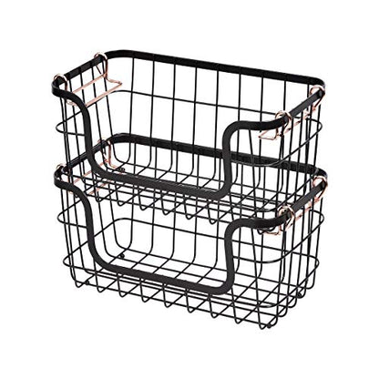 Amazon Basics Stackable Metal Wire Rectangular Storage Baskets for Kitchen, Bathroom or Pantry Organizing, 2 Count, Black