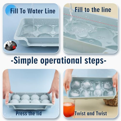 Large Ice Ball Maker Mold, 2.5" Round Ice Cube Mold for Whiskey Bourbon Cocktail, 8 Balls, Sphere Ice Mold, Big Ice Cube Tray with Container and Tongs, Easy to Fill & Release
