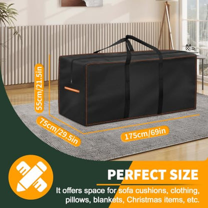 Enzeno Outdoor Cushion Storage Bag,Large Patio Furniture Cushion Storage Bag with Zipper and Reflective Handle,420D Garden Cushion Organizer Covers Dustproof,69"Lx29.5"Wx21.5"H