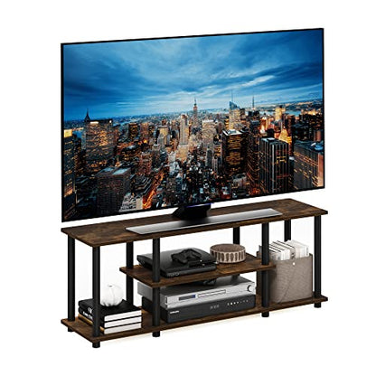 Furinno Turn-N-Tube Toolless Assembly TV Stand for TV up to 50 Inch, 3-Tier Rustic Brown Entertainment Center with Storage Shelf, TV Console, for Living Room, Bedroom, Amber Oak