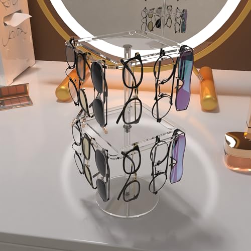360° Rotating Acrylic Sunglasses & Eyeglasses Display Rack - Double-Tier Clear Tabletop Organizer for Eyewear