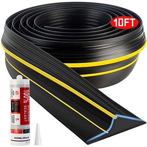 Jin&Bao Universal Garage Door Threshold Seal 10FT Rubber Strip & 1 Adhesive | Waterproof weather stripping replacement, anti-slip yellow design, -40℉ to 284℉ durable, DIY cuttable, includes 1 adhesive