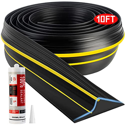 Jin&Bao Universal Garage Door Threshold Seal 10FT Rubber Strip & 1 Adhesive | Waterproof weather stripping replacement, anti-slip yellow design, -40℉ to 284℉ durable, DIY cuttable, includes 1 adhesive