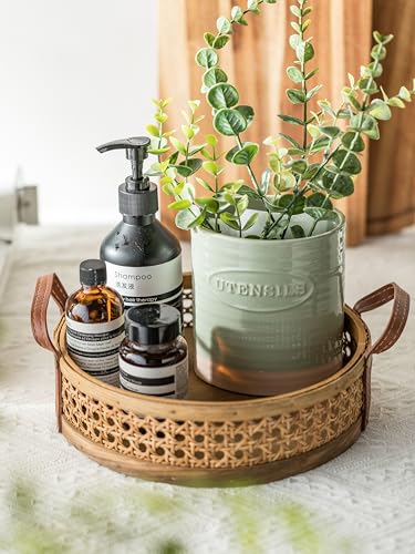 YHOSSEUN Kitchen Utensil Holder Set of 2, Utensil Crock for Countertop | 6.7"+5.1" Cooking Utensil Holder for Kitchen Counter, Oval Utensil Storage Organizer Farmhouse Kitchen Decor, Two-Tone, Green