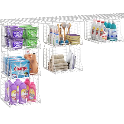 3-Tier Foldable Laundry Basket Organizer with Rota... (White-3pcs | Metal)