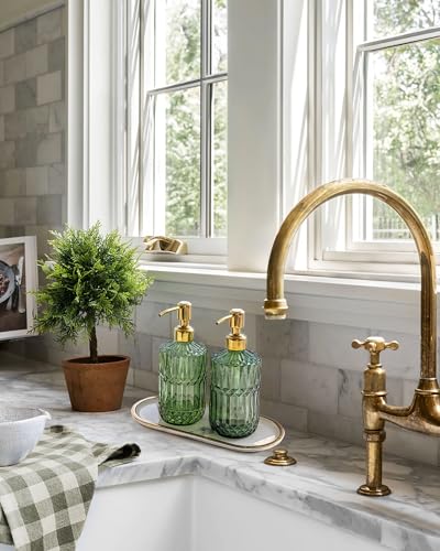 JASAI 2Pack 18Oz Green Glass Soap Dispenser with Gold Rust Proof Pump | Refillable Dish Soap Dispenser for Kitchen, Bathroom Soap Dispenser for Hand soap, Lotion, Body Wash, Liquid Soap