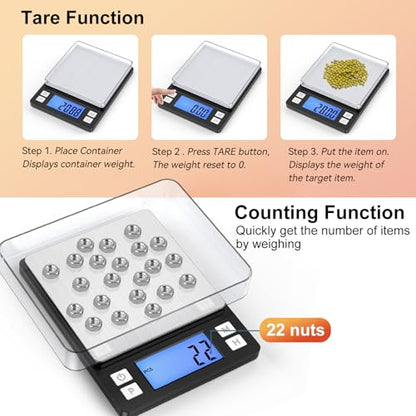 BOMATA 0.01g Small Digital Gram Scale, Upgraded 1kg Jewelry Scale | USB Rechargeable, Larger Display, Hold Function, High Precision, Grams and Ounces for Herb, Coin, Powder,Yeast, Kitchen Black