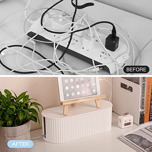 Cable Management Box with 10 Cable Ties, Organizer Box for Power Strips, Surge Protectors, Chargers, Adapters, TV Computer Wires Cable Hider Box for Home/Office (Small/White)