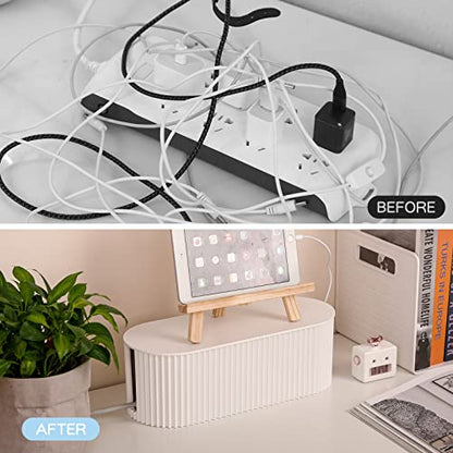 Cable Management Box with 10 Cable Ties, Organizer Box for Power Strips, Surge Protectors, Chargers, Adapters, TV Computer Wires Cable Hider Box for Home/Office (Small/White)