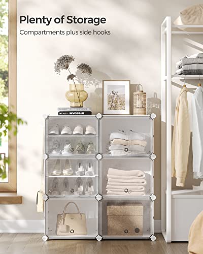SONGMICS Shoe Rack Organizer, 6-Tier Shoe Storage Cabinet for Closet and Entryway, Holds 24 Pairs of Shoes, Adjustable, Cloud White and Transparent ULPC033W01