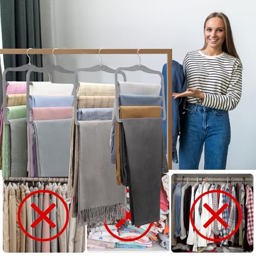 Closet Organizers and Storage, Magic Pants Hangers Space Saving, 4 Tiers Skirt Hangers, Jean Scarf Hangers, Closet Organizer Clothes Hangers, College Dorm Essentials Apartment Essentials-2 Pack