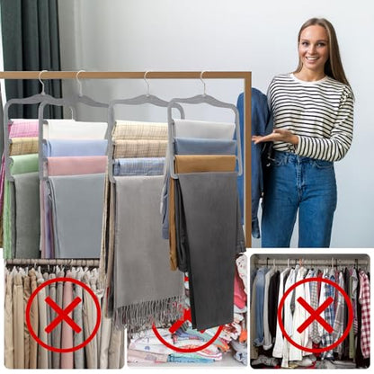 Closet Organizers and Storage, Magic Pants Hangers Space Saving, 4 Tiers Skirt Hangers, Jean Scarf Hangers, Closet Organizer Clothes Hangers, College Dorm Essentials Apartment Essentials-2 Pack