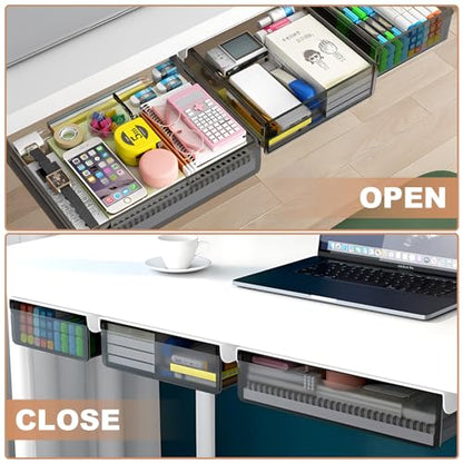 Under Desk Table Drawer Storage Organizer,3 Pack Large & Medium & Small Slide Out Desk Drawers - Hidden Desktop Organizer,Attachable Pencil Storage Tray Under Table(SML)