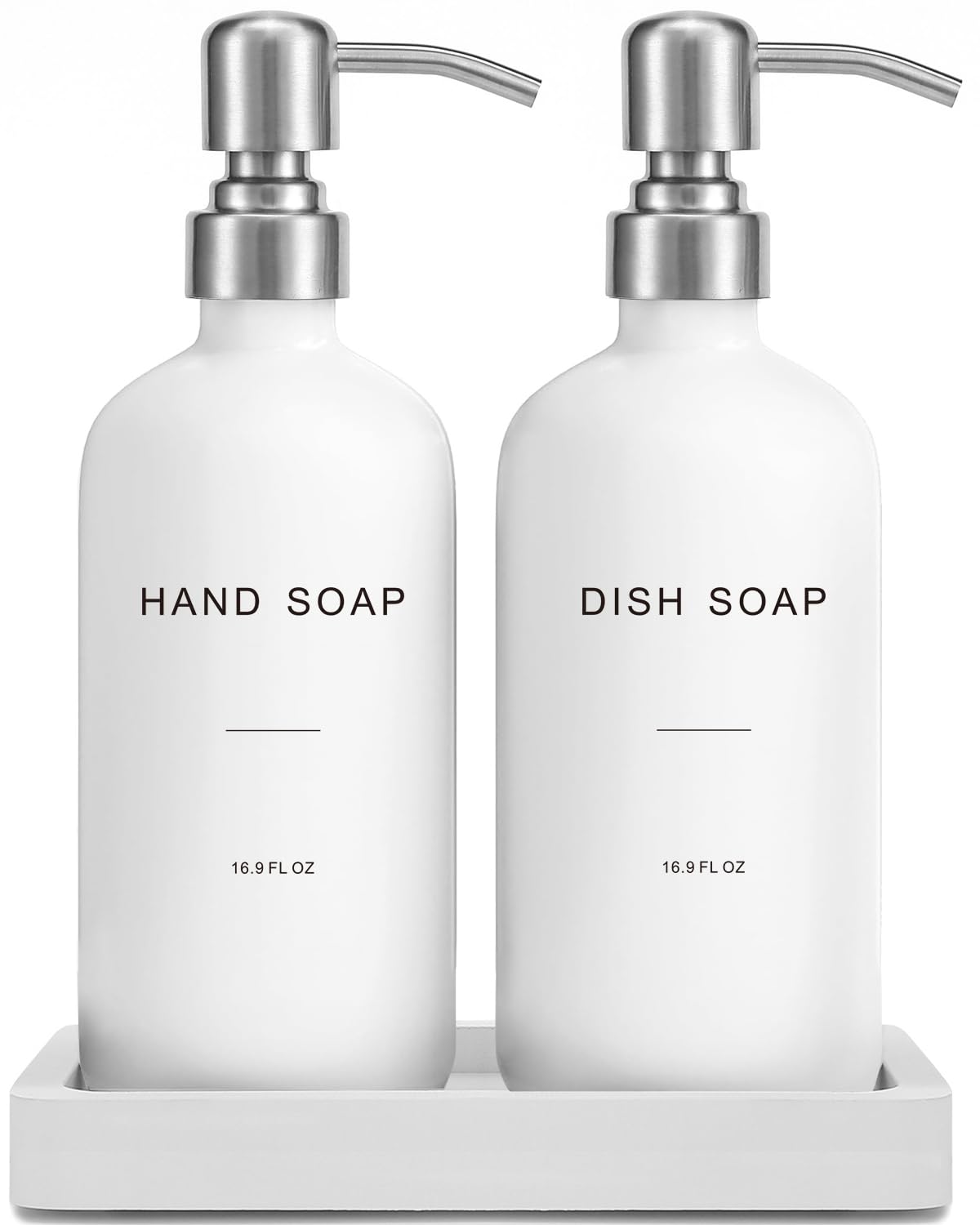 White Soap Dispenser for Kitchen Sink, Silver & White | Dish and Hand Soap Dispenser with Silver Stainless Steel Pump, Perfect for Kitchen Decor and Accessories