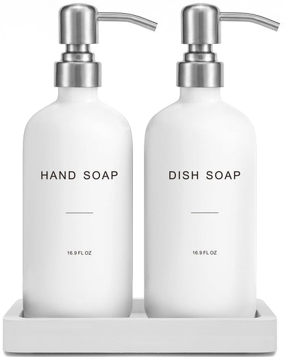White Soap Dispenser for Kitchen Sink, Silver & White | Dish and Hand Soap Dispenser with Silver Stainless Steel Pump, Perfect for Kitchen Decor and Accessories