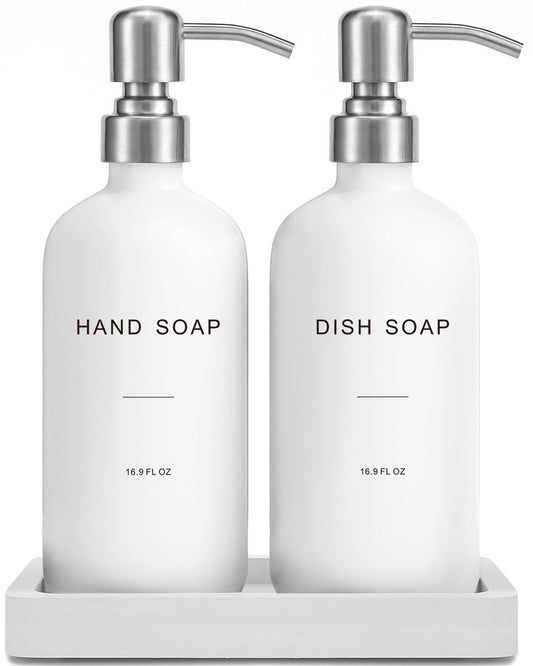White Soap Dispenser for Kitchen Sink, Silver & Wh... (Glass, Metal)