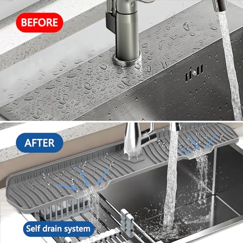 Kitchen Sink Splash Guard Gen2-30" x 6'' Silicone Sink Mat Splash Guard fit for Countertop, Bathroom,Farmhouse,RV by EBIGIC (Grey)