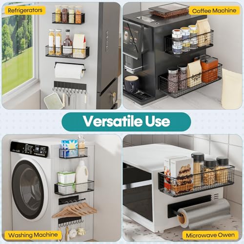 4 Pack Heavy-Duty Magnetic Shelves for Washing Machine | Magnetic Laundry Organizer, Spice Rack for Refrigerator, Space Saving Magnetic Basket