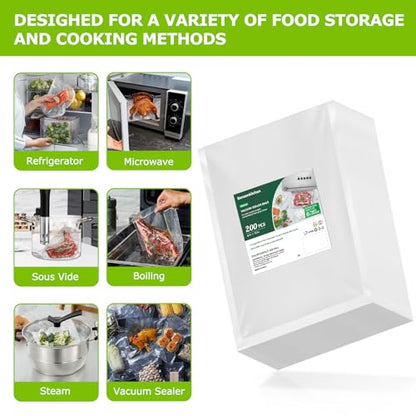 Bonsenkitchen Precut Vacuum Sealer Bags 200 Quart 8" x 12", BPA Free | Commercial Grade Textured Food Vacuum Sealer Bag, Thick Embossed Bags for Storage and Sous Vide Cooking, VB3208