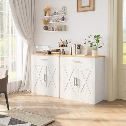 Shintenchi Farmhouse Storage Cabinets with Doors and Shelves,Kitchen Barn Door Storage Cabinet with Drawers,Coffee Bar Cabinet Buffest Sideboard for Dining Room,Bathroom,Entryway
