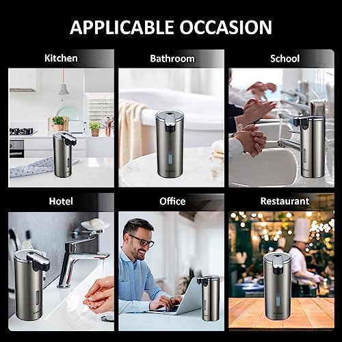Automatic Soap Dispenser, Automatic Liquid Soap Dispenser Touchless, 12oz/340ml, 3-Level Adjustable, Battery Operated, Water-Resistant for Bathroom, Kitchen and School, Clog-Free, Stainless Steel