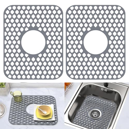 Silicone Sink Protector Kitchen Sink Mat 2 Pack 13... (Gray | Silicone)