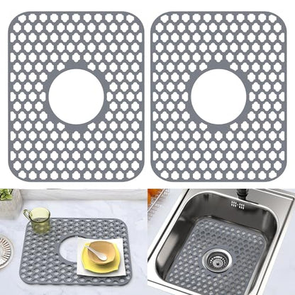 Silicone Sink Protector Kitchen Sink Mat 2 Pack 13... (Gray | Silicone)