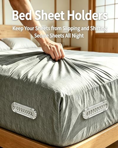 Bed Sheet Holders for Corners, Sheet Grippers, Sheet Lock Prevent Slipping and Wrinkles, Easy Installation, No Metal Corner Sheet Grippers Easily Say Goodbye to Loose Sheets