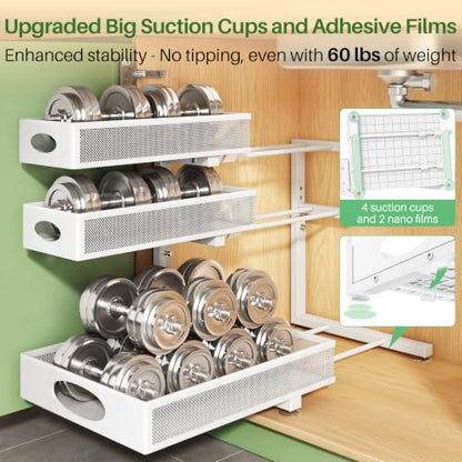 Kitstorack Under Sink Organizer 3-Tier Slide Out Drawer for Bathroom 2-Pack | Height Adjustable, Metal Mesh Storage Rack, Pull out Cabinet Organizer Shelf for Kitchen Pantry Home Laundry Organization