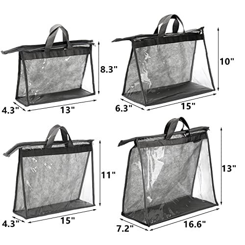 Peohud 12 Pack Dust Bags for Handbags, Clear Handbag Storage Organizer for Closet, Purse Protector Storage Bag with Zipper and Handle, Hanging Dust Cover Bag for Handbag
