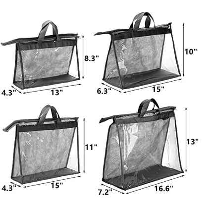 Peohud 12 Pack Dust Bags for Handbags, Clear Handbag Storage Organizer for Closet, Purse Protector Storage Bag with Zipper and Handle, Hanging Dust Cover Bag for Handbag