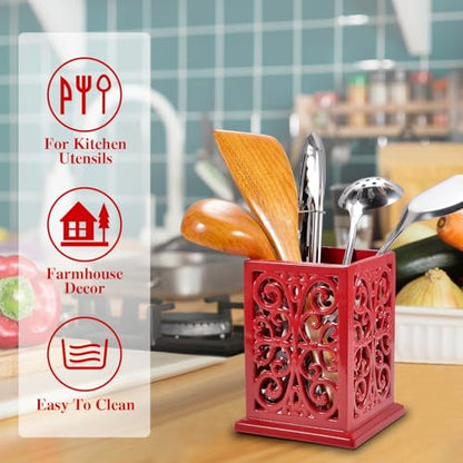 Cast Iron Utensil Holder, Extra Large Kitchen Croc... (Red | Cast Iron)