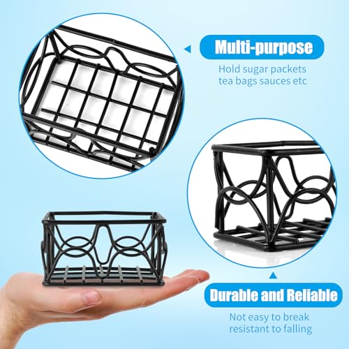 4 Pieces Black Metal Sugar Packet Holder Tea Bag Organizer Sugar Caddy Holder Small Sugar Container Coffee Creamer Holder Tea Bag Caddy Holder for Coffee Bar Kitchen Home