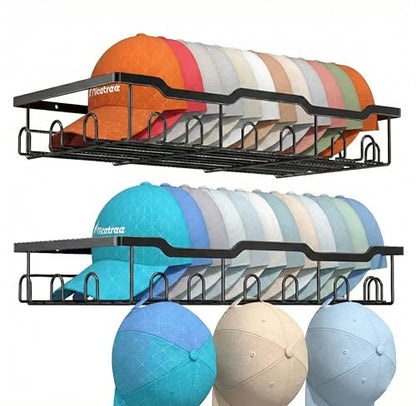 Hat Rack for Wall - 2 Pack Metal Hat Organizer for Baseball Caps - Heavy Duty Wall Mounted Baseball Cap Organizer and Hat Storage for Closet Wall or Bedroom - Holds 48 Caps,Black