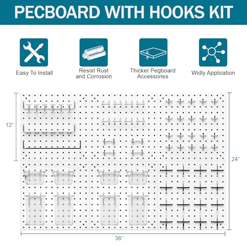 Peg Board Kit, Includes Pegboard and Accessories,with Hooks and Bins,Peg Board Wall Organizer for Office,Ornaments Display,Crafts Organization (129, White)