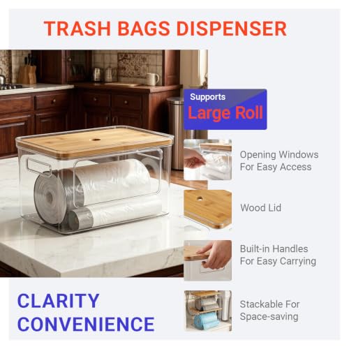 Trash Bag Dispenser XL and Dishwasher Pod Organizer | Extra Large Trash Bag Holder for 13/30/33 Gallon Bags | Under Sink Organizers for Pantry, Kitchen & Storage | Stackable Design