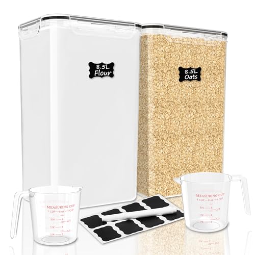 FOOYOO 2 PC Flour Sugar Storage Containers (8.5L | 287 Oz) Extra Large Food Storage Containers with Lids - Airtight Leakproof BPA FREE Flour Container for Rice, Cereal, Sugar