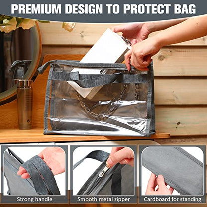 Chumia 20 Pack Dust Bags for Handbags Clear Handbag Storage Organizer, 3 Sizes Purse Storage Organizer for Closets Dust Cover Purse Protector Bag with Zipper and Handles with 25 Pcs S Hooks(Grey)