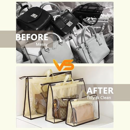 8 Pack Handbag Dust Bags Clear Purse Storage Organizer for Closet, Hanging Zipper Storage Bag for Handbags