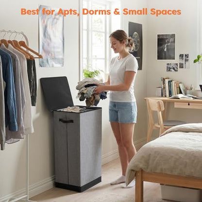 SOLEDI Laundry Hamper with Lid 100L Large & Tall Collapsible Laundry Basket, Clothes Hamper with Bag Removable Easy to Carry, Dirty Hampers for Bedroom, Bathroom, Dorm, College, Grey
