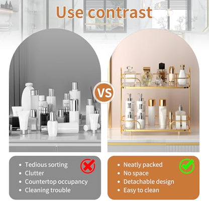 2 Tier Corner Bathroom Counter Organizer, Cosmetic Skincare Organizer, Bathroom Countertop Perfume Tray Vanity Organizer, Kitchen Spice Corner Storage Shelf | Cosmetic Skincare Organizer