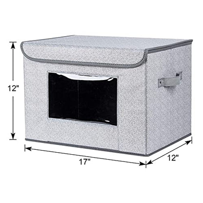 Univivi Fabric Closet Storage Bins with Lids for Shelves 4 Pack, Gray | 17 x 12 x 12 In Clothes Storage Bins with Handles & Window, Foldable Closet Organizers and Storage for Home, Office, Bedroom
