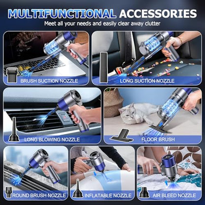 JONYJ Handheld Car Vacuum Cleaner Cordless, 16000PA Hand Held Vacuum Portable, 2 in 1 Air Duster and Mini Vacuum Cleaner Rechargeable with LED, Multi-Nozzles & Washable Filters for Home Office Car Pet