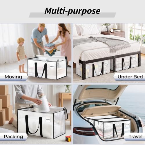8 Pack Extra Large Clothes Storage Bins with Lids, Storage Bags with Reinforced Handles & Heavy-Duty Zippers, Moving Bags, Moving Boxes Totes for Clothes Packing, Dorms, College Supplies, Clear