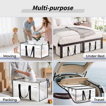 8 Pack Extra Large Clothes Storage Bins with Lids, Storage Bags with Reinforced Handles & Heavy-Duty Zippers, Moving Bags, Moving Boxes Totes for Clothes Packing, Dorms, College Supplies, Clear