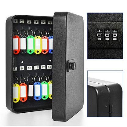 28 Key Cabinet Wall Mount, Steel Key Box Wall Mount with Code, Combination Lock Box with Code, Featuring Hooks and Tags