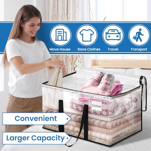 Moving Bags, Heavy Duty Large Storage Bags, 88L, 6 Pack, Clear | Water-Resistant Packing Bags with Reinforced Handles & Dual Zippers, Foldable Storage Totes for Dorm Move & Home Organization