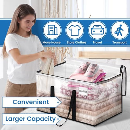 Moving Bags, Heavy Duty Large Storage Bags, 88L, 6 Pack, Clear | Water-Resistant Packing Bags with Reinforced Handles & Dual Zippers, Foldable Storage Totes for Dorm Move & Home Organization