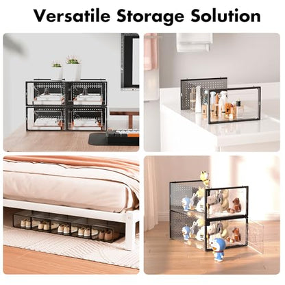 Foluck 15 Pack Shoe Storage Organizer Box Container Clear Plastic Stackable | Interlocking Design, Sturdy Dustproof Breathable, Fits Men's Size 9 Women's Size 10, for Closet Entryway Under Bed