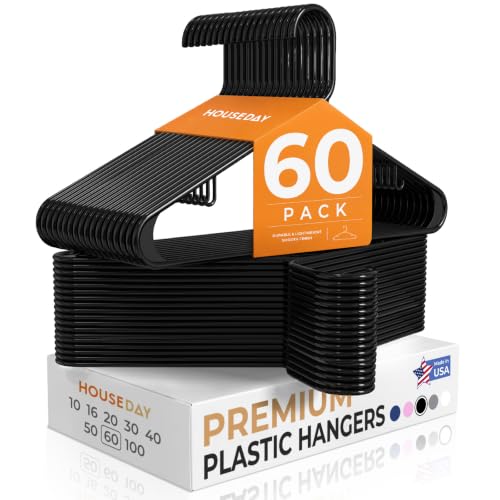 Black Plastic Hangers 60 Pack, Slim Space-Saving C... (60 Count | Black | Plastic)